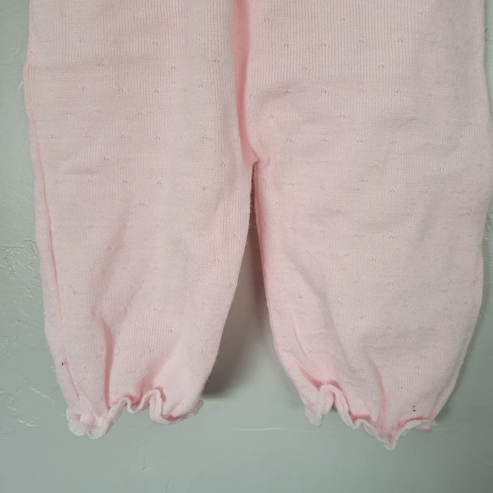 Friemanit Vintage Baby Girl 9 Months Light Pink Knit Outfit Square Collar Bear
